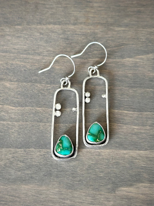 Sonoran Turquoise Rectangle Dotted Hoop Earrings in Green