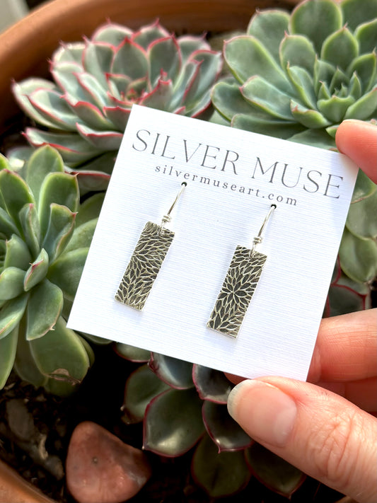 Speckled Bar Earrings in Fine Silver