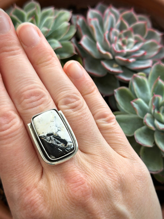 White Buffalo Art Deco Ring Made to Finish v1