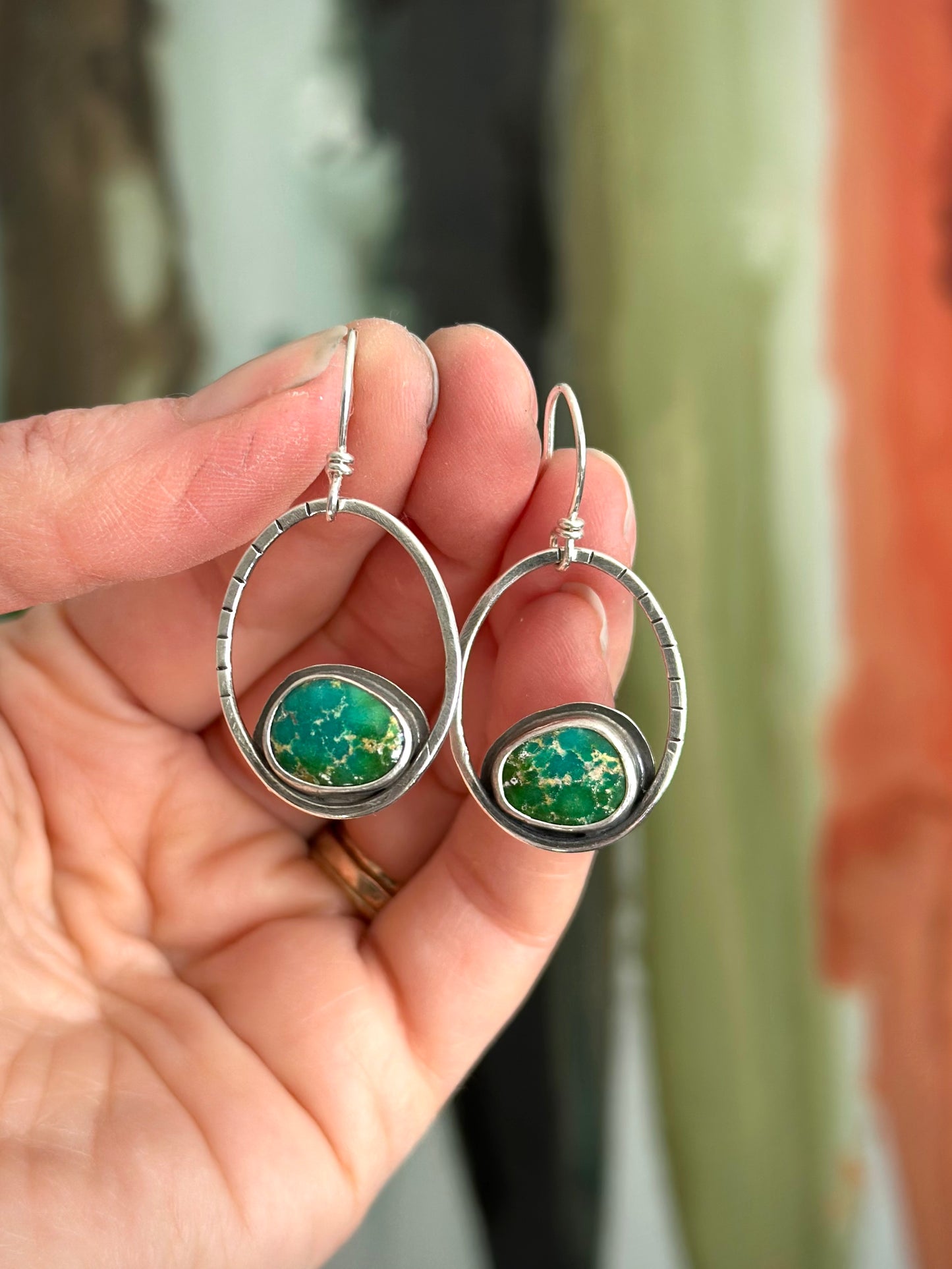 Small Sonoran Turquoise Hoop Earrings in Green