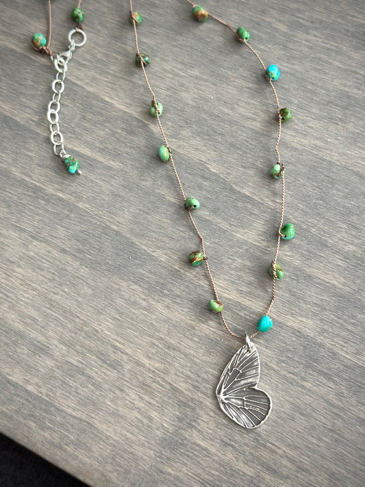 Turquoise Beaded Butterfly Wing Necklace