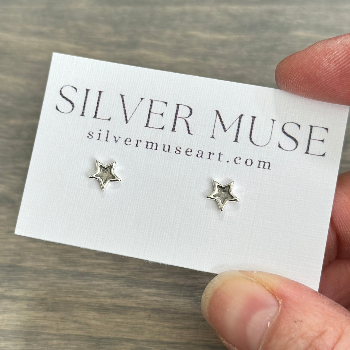 Star Stud Earrings in Sterling Silver Concave