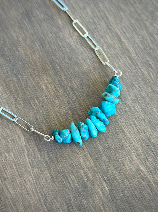 White Water Turquoise Bead Paperclip Necklace