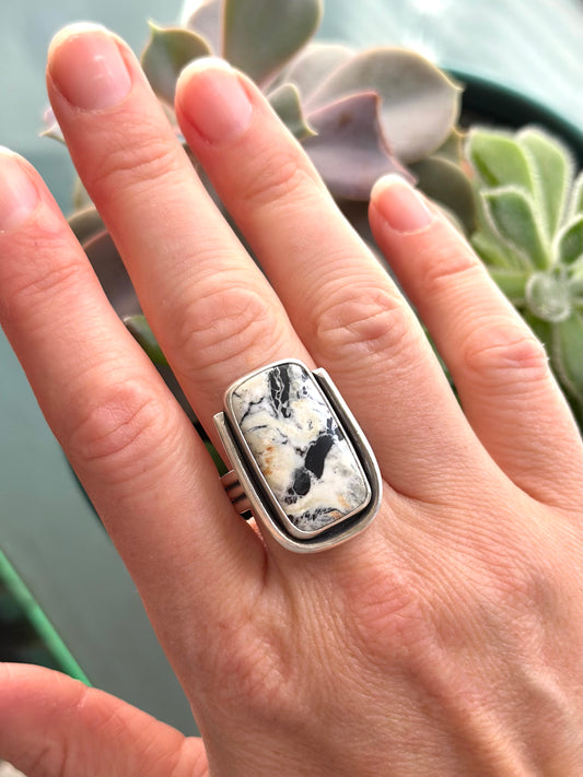 White Buffalo Art Deco Ring in size 10