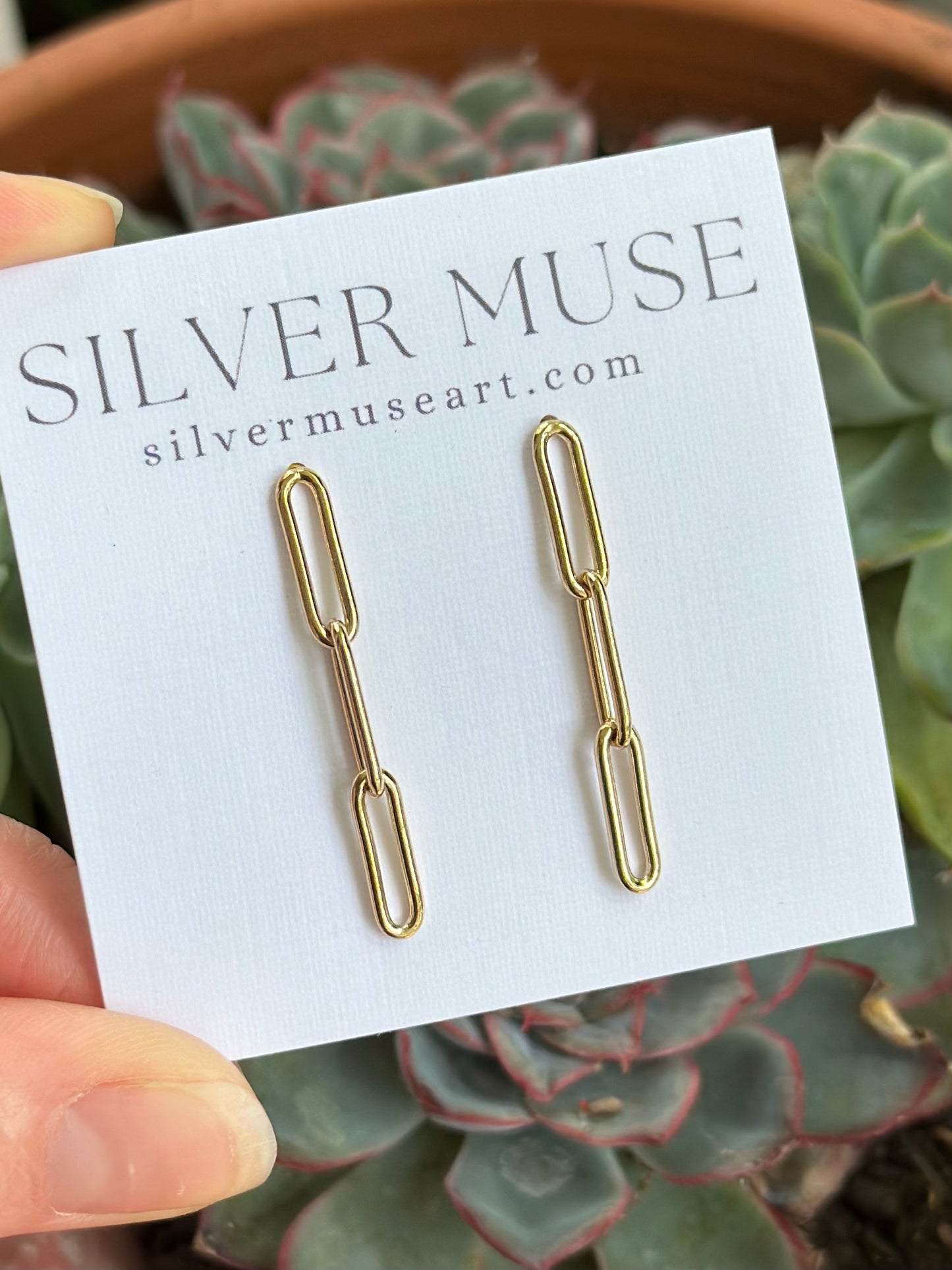 14k Gold Fill Paperclip Chain Stud Earrings