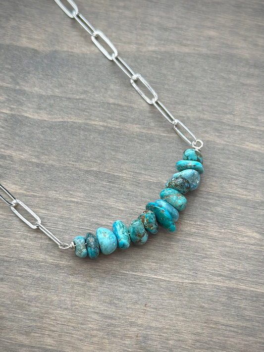 Sierra Nevada Turquoise Bead Paperclip Necklace Lightweight v1