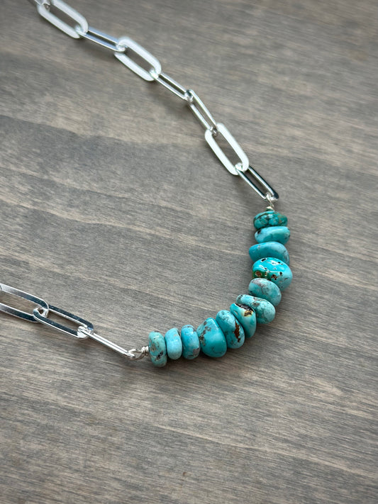 Sierra Nevada Turquoise Bead Paperclip Necklace Heavy v4