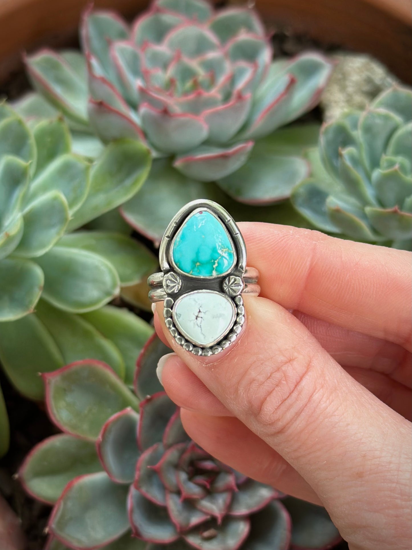 Fox Turquoise + Emerald Basin Variscite Color Totem Ring or Pendant size 7-3/4