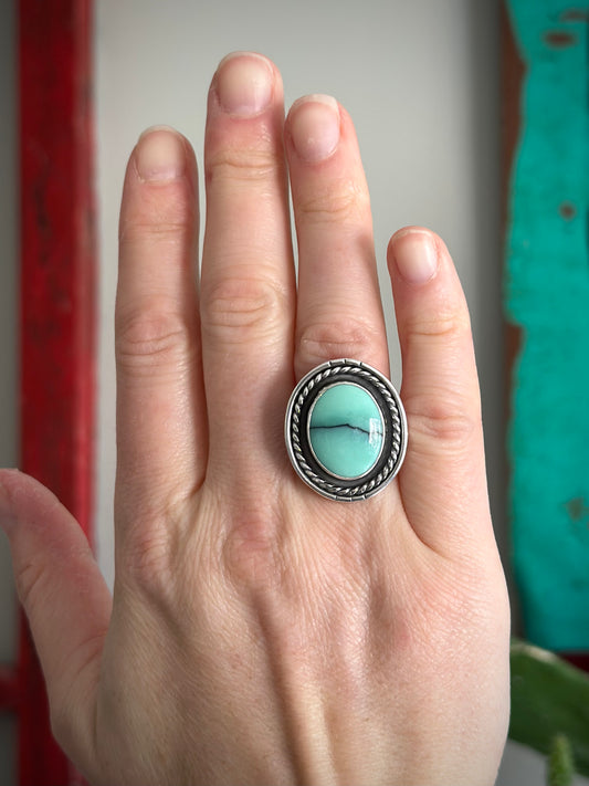 Minty Desert Bloom Variscite Twist Shadowbox Ring in size 7
