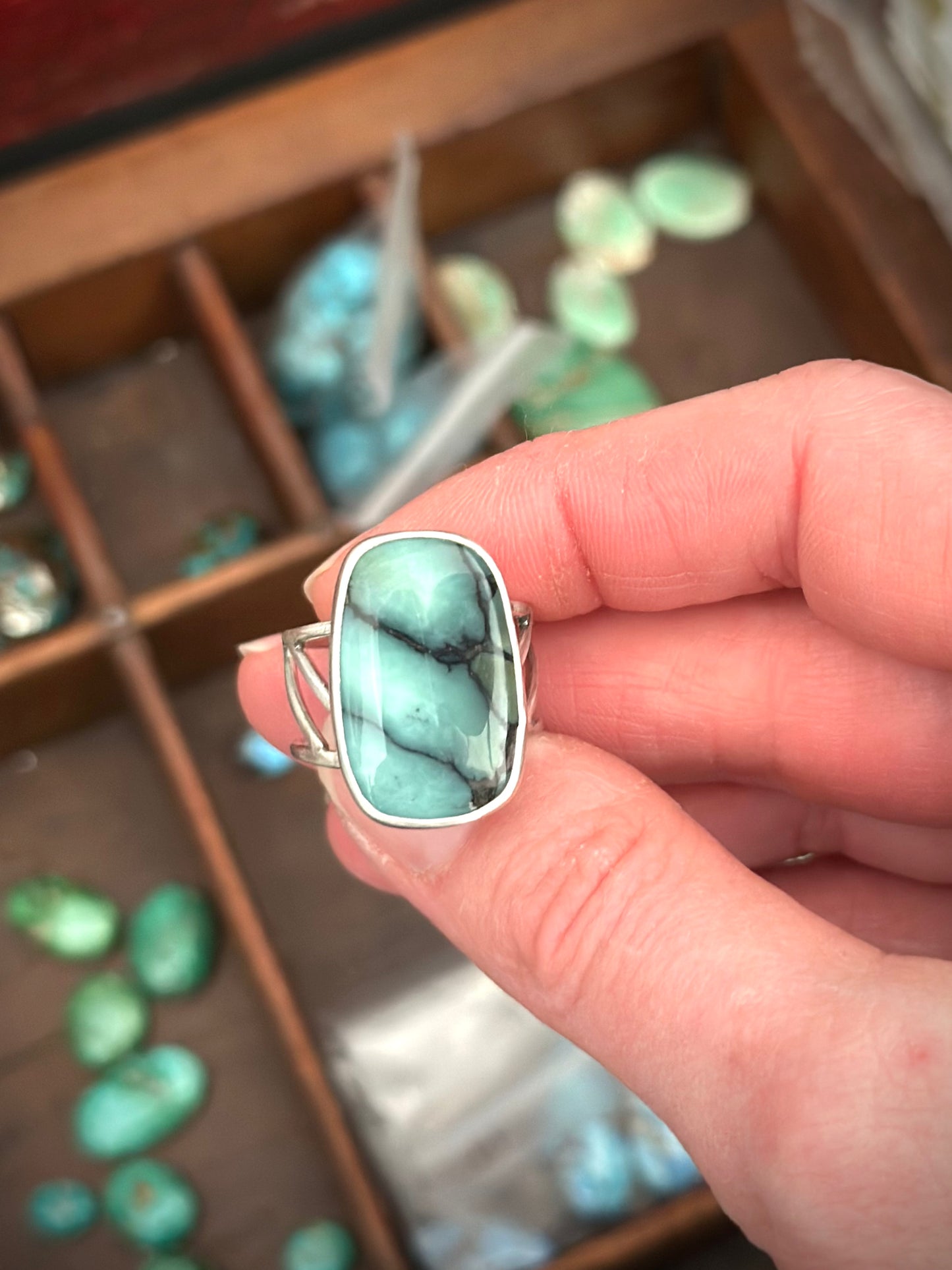 Desert Bloom Variscite High Grade Ring in size 8.75