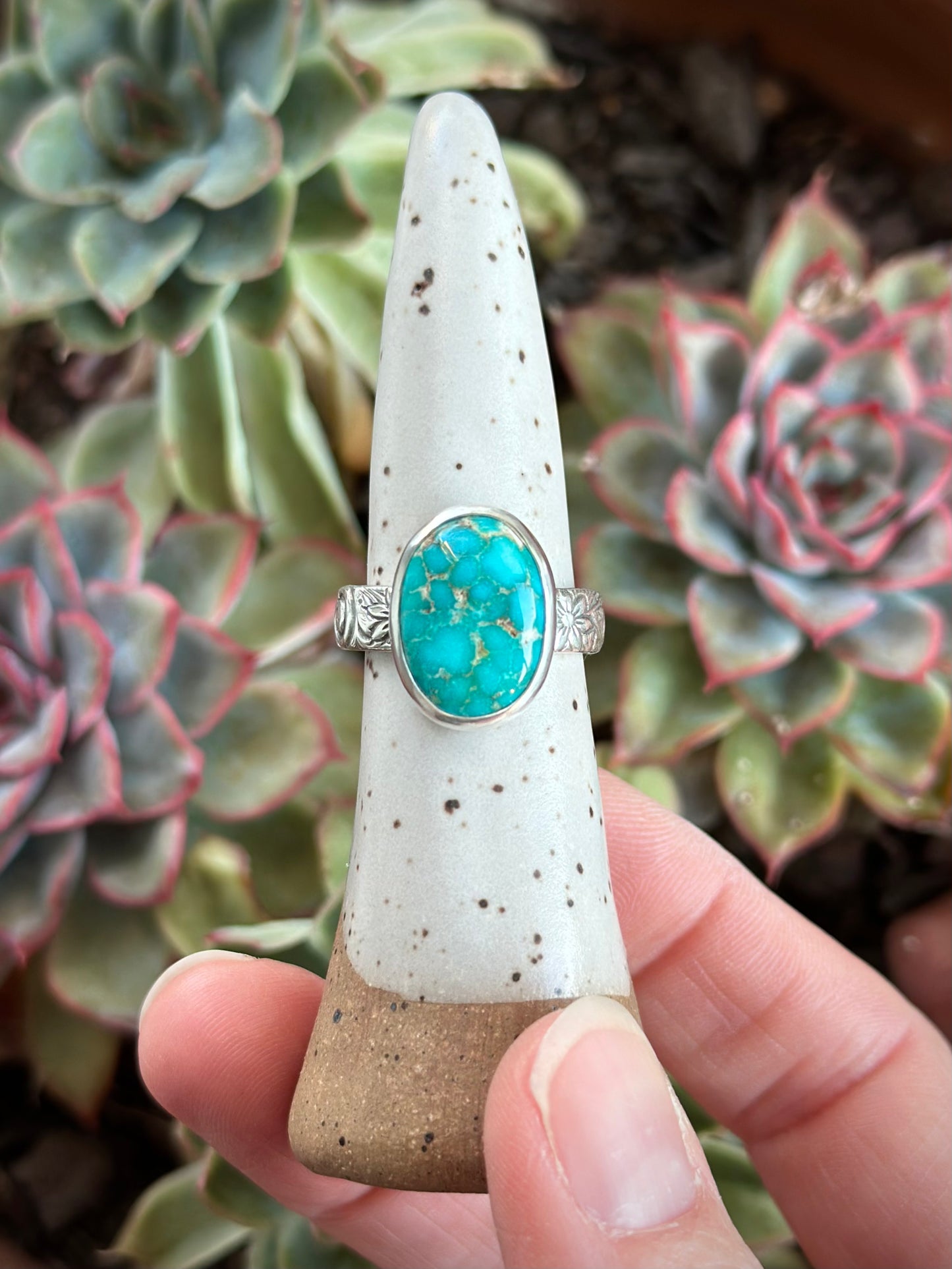 Emerald Valley Turquoise Ring Spiral Swirl Band in size 7.75
