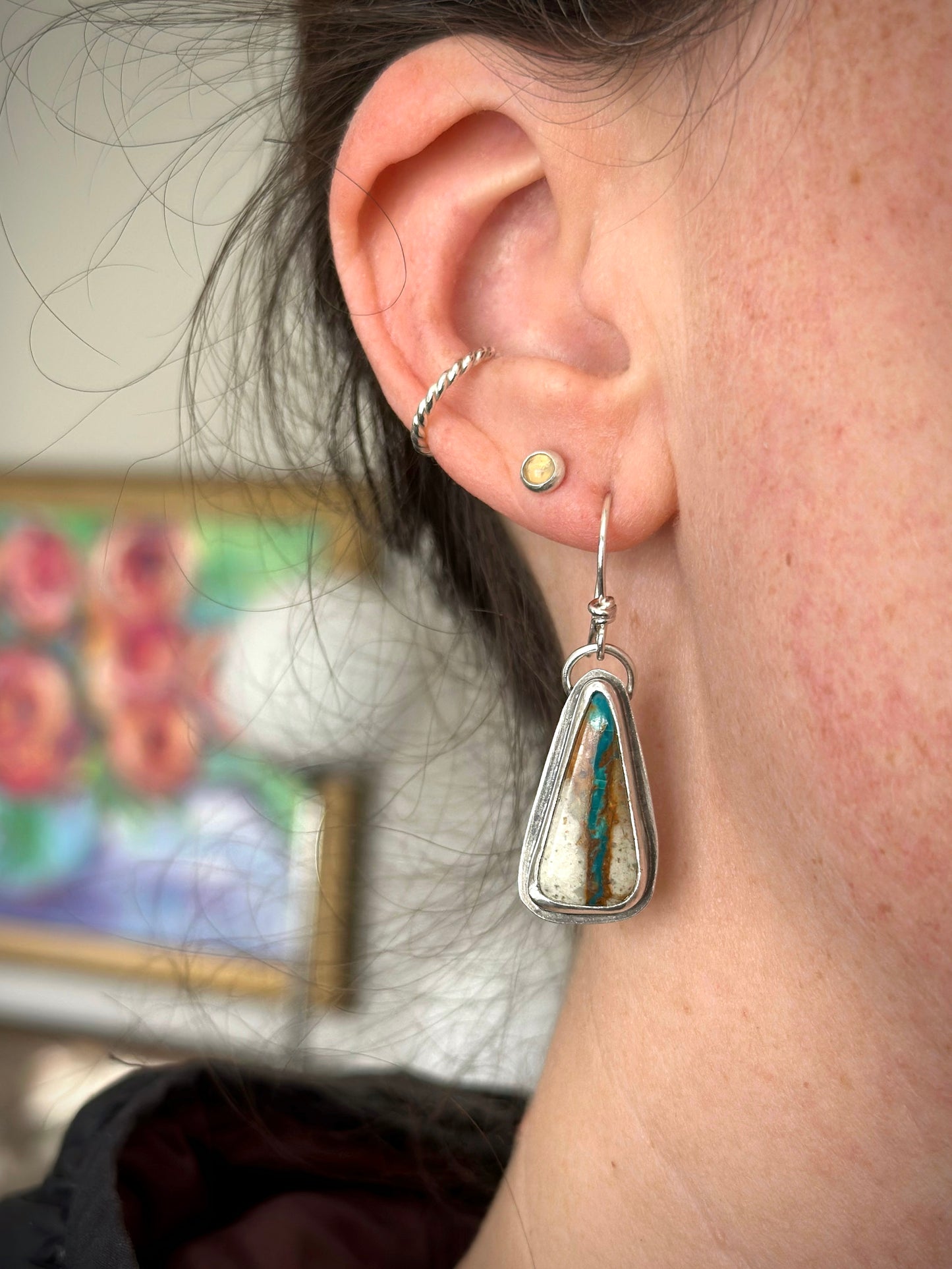 Triangular Royston Ribbon Turquoise Earrings