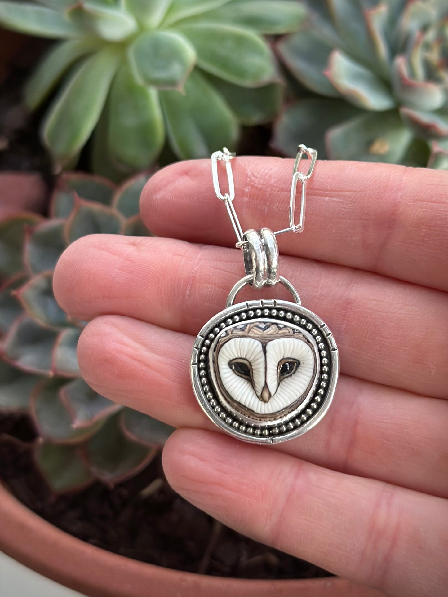 Laura Mears Barn Owl Face Pendant