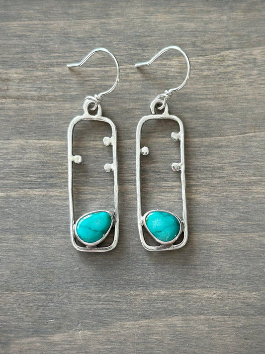 Sonoran Turquoise Rectangle Dotted Hoop Earrings in Blue