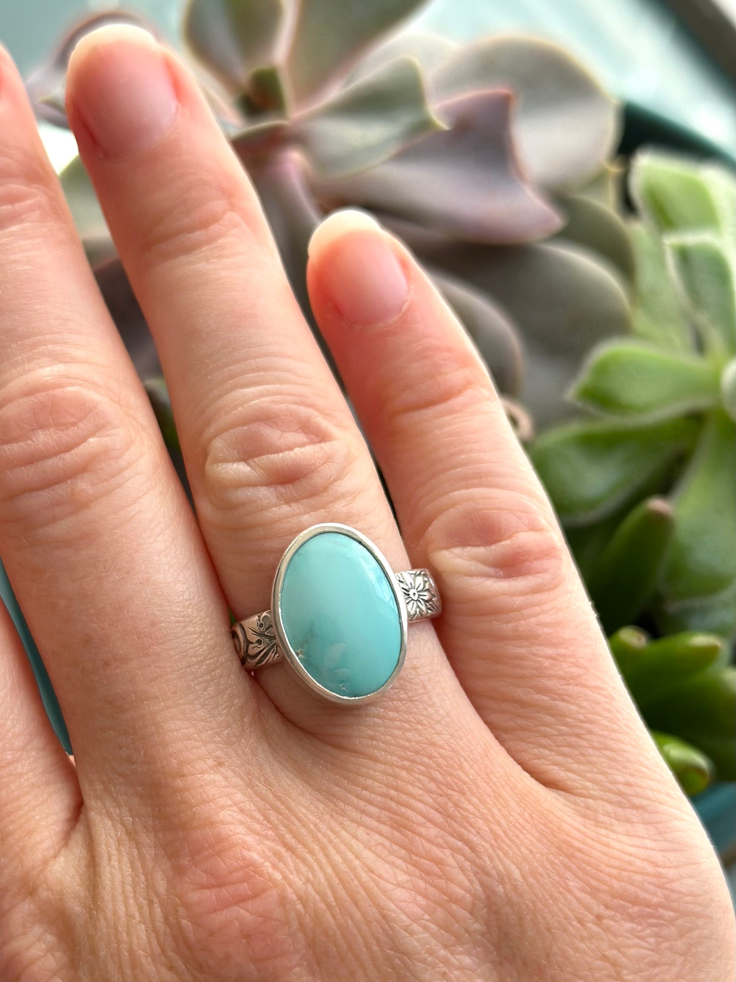 Pale Blue Fox Turquoise Ring in size 7.75