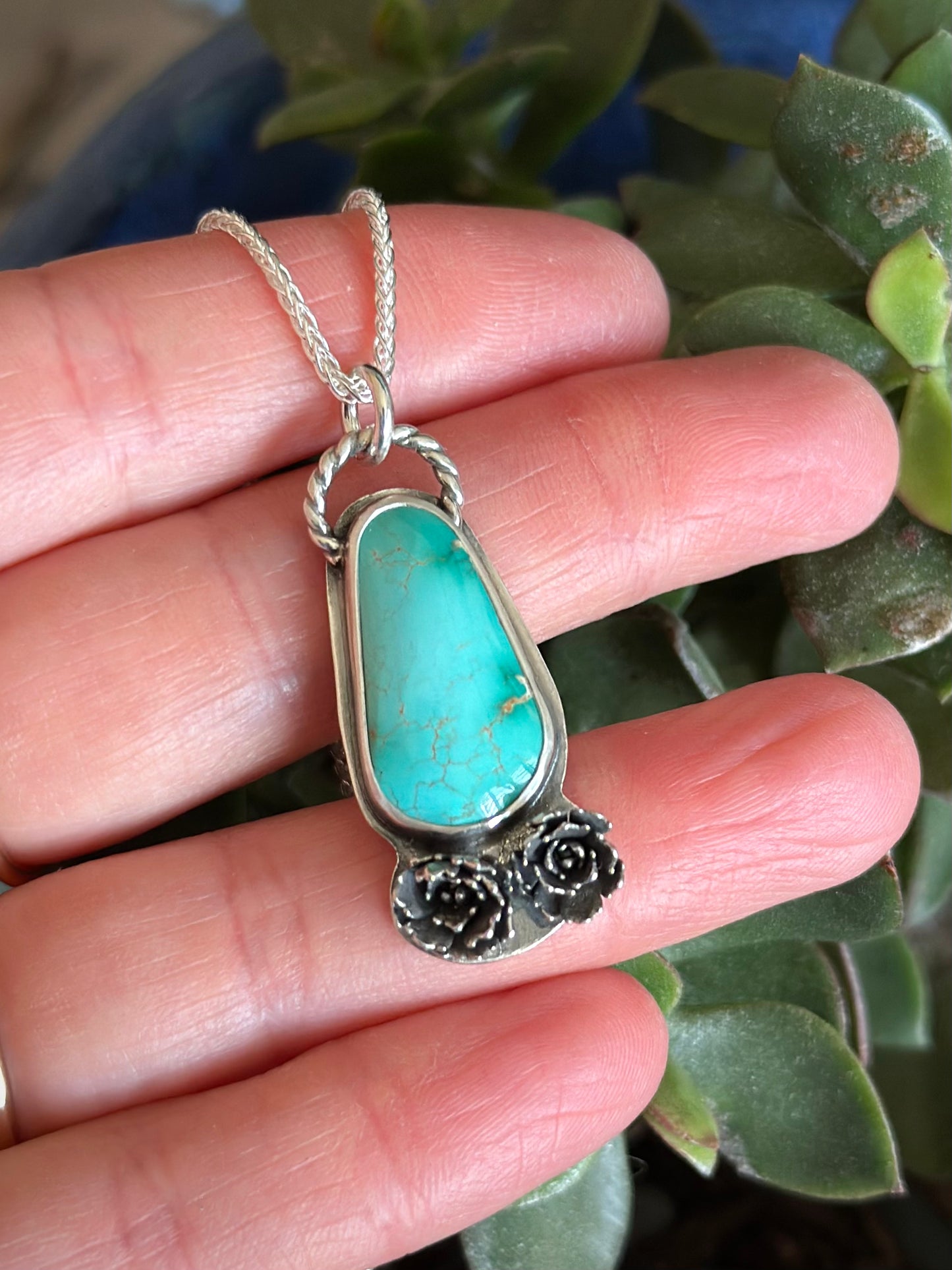 Natural Kingman Turquoise Double Flower Pendant