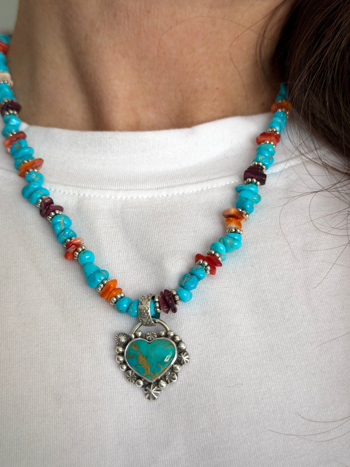 Starry Heart Turquoise and Spiny Oyster Necklace