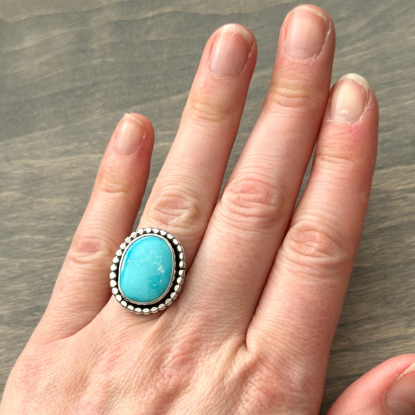 Fox Turquoise Beaded Ring in size 7