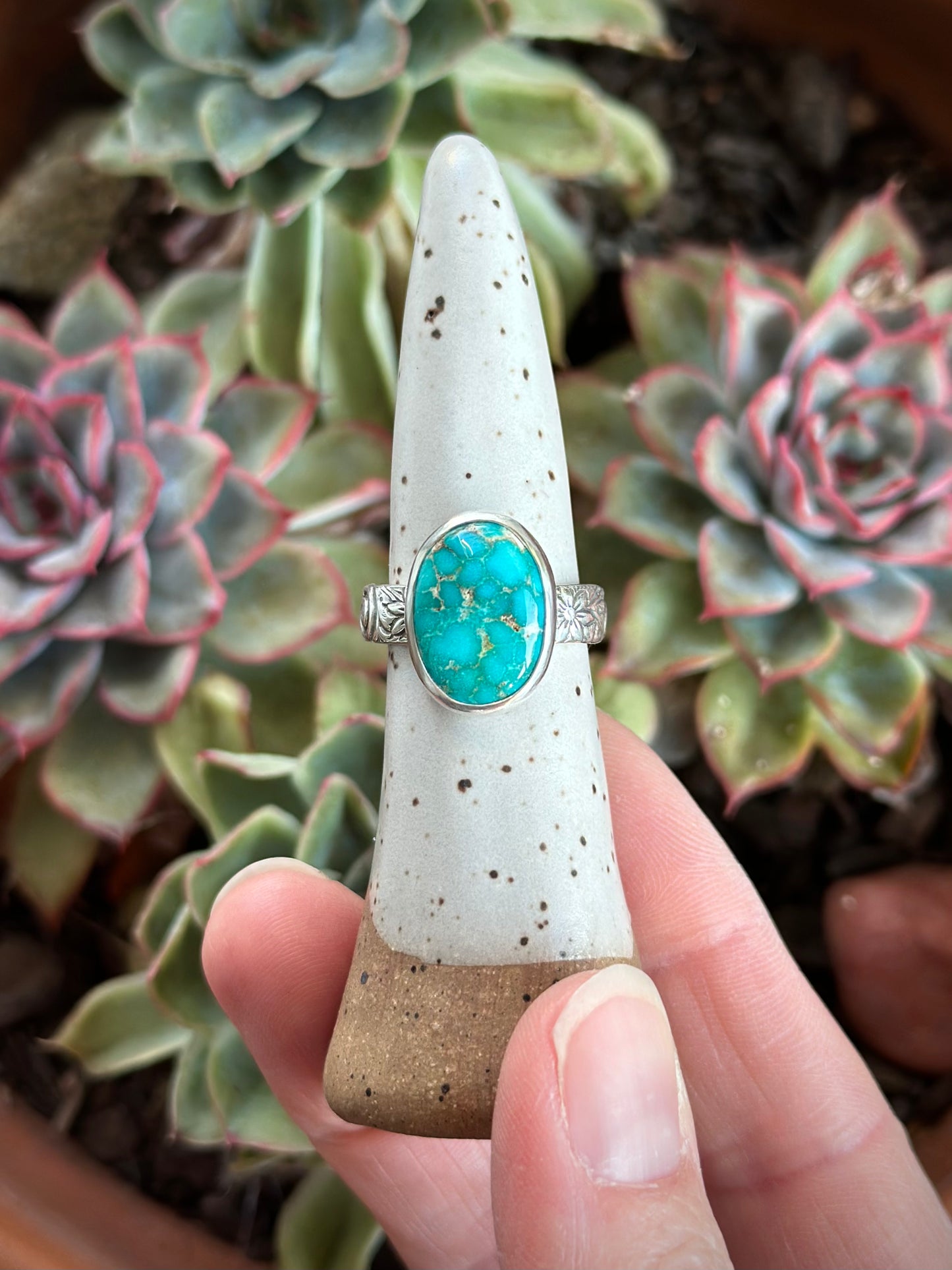 Emerald Valley Turquoise Ring Spiral Swirl Band in size 7.75