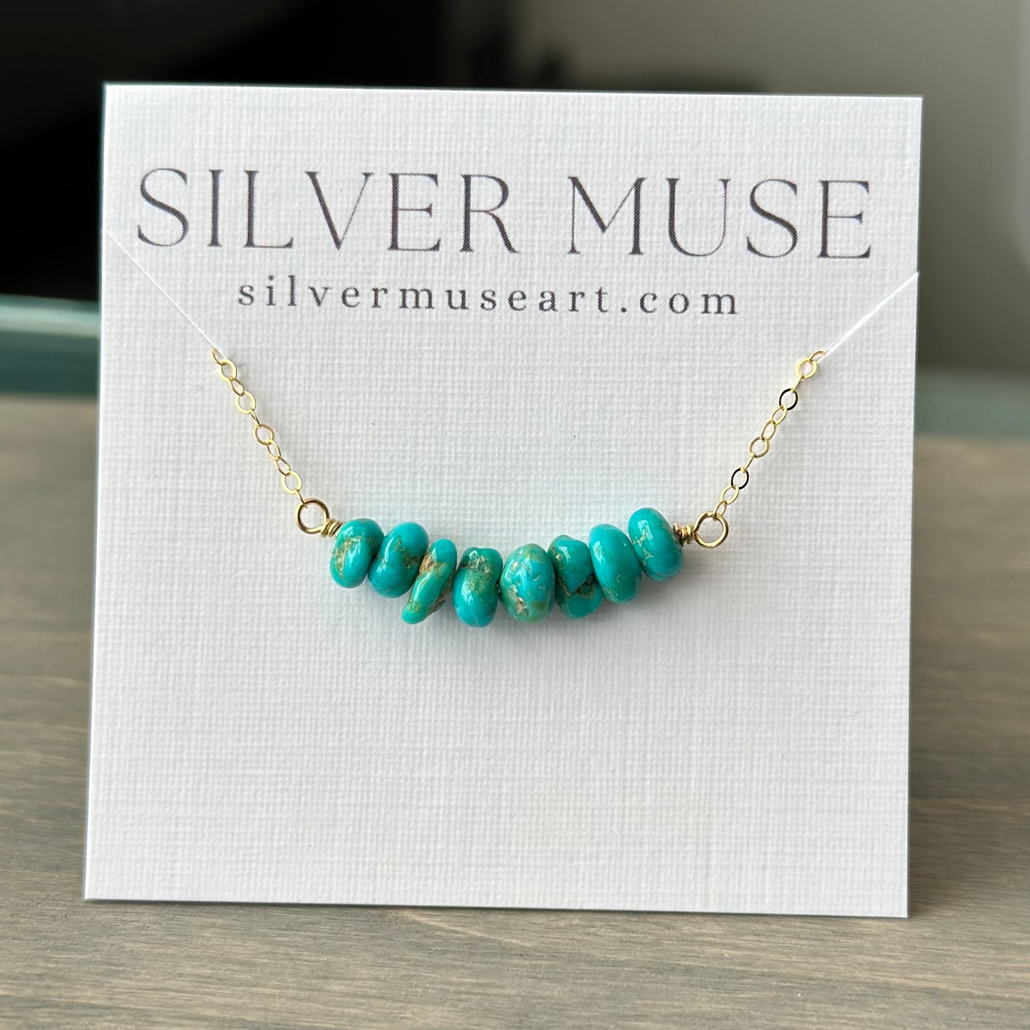 Turquoise Mountain Turquoise Bar Necklace in Gold Fill