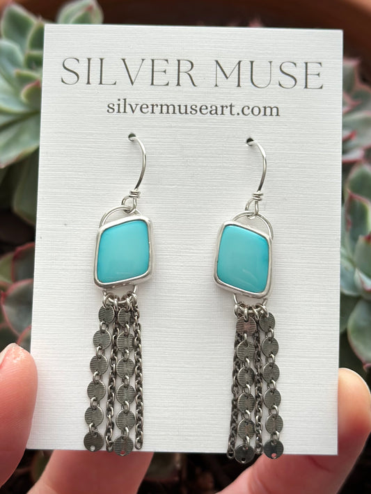 Emerald Valley Turquoise Fringe Earrings in Blue