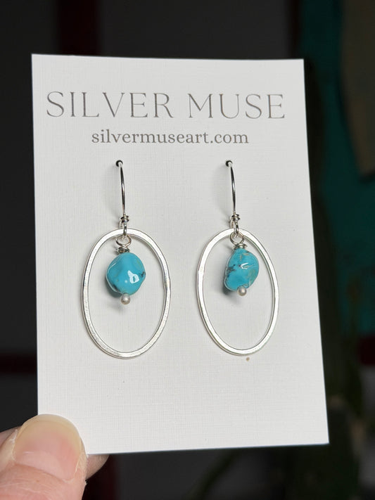 Blue Moon Turquoise Bead + Hoop Dangle Earrings