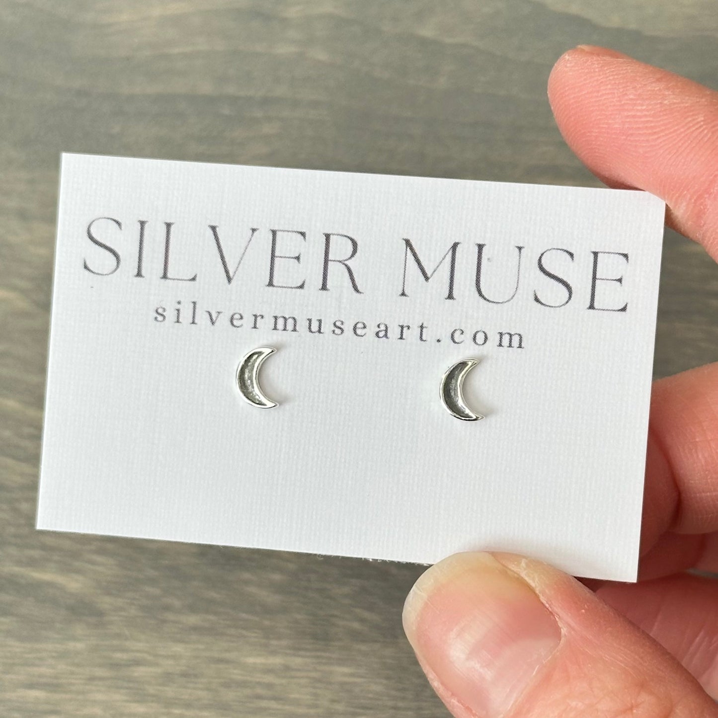 Crescent Moon Stud Earrings in Sterling Silver