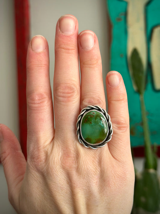 Green Royston Turquoise Twist Ring in size 7
