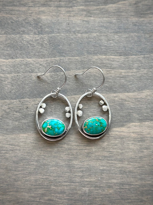 Small Dotted Sonoran Turquoise Hoop Earrings in Green