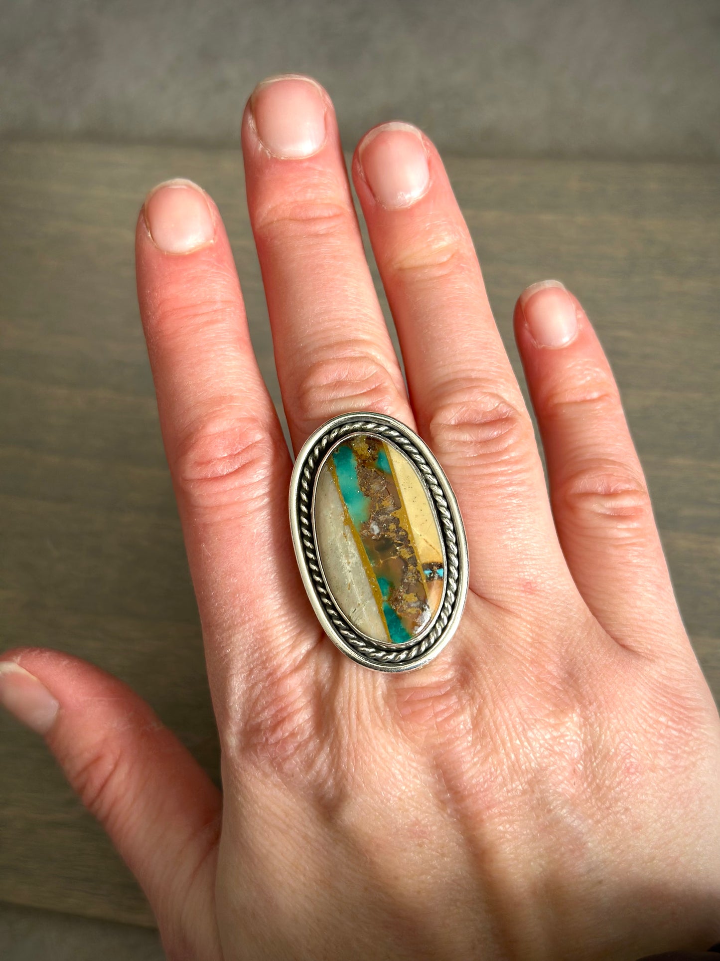 Royston Ribbon Turquoise Ring in size 8.75 to 9