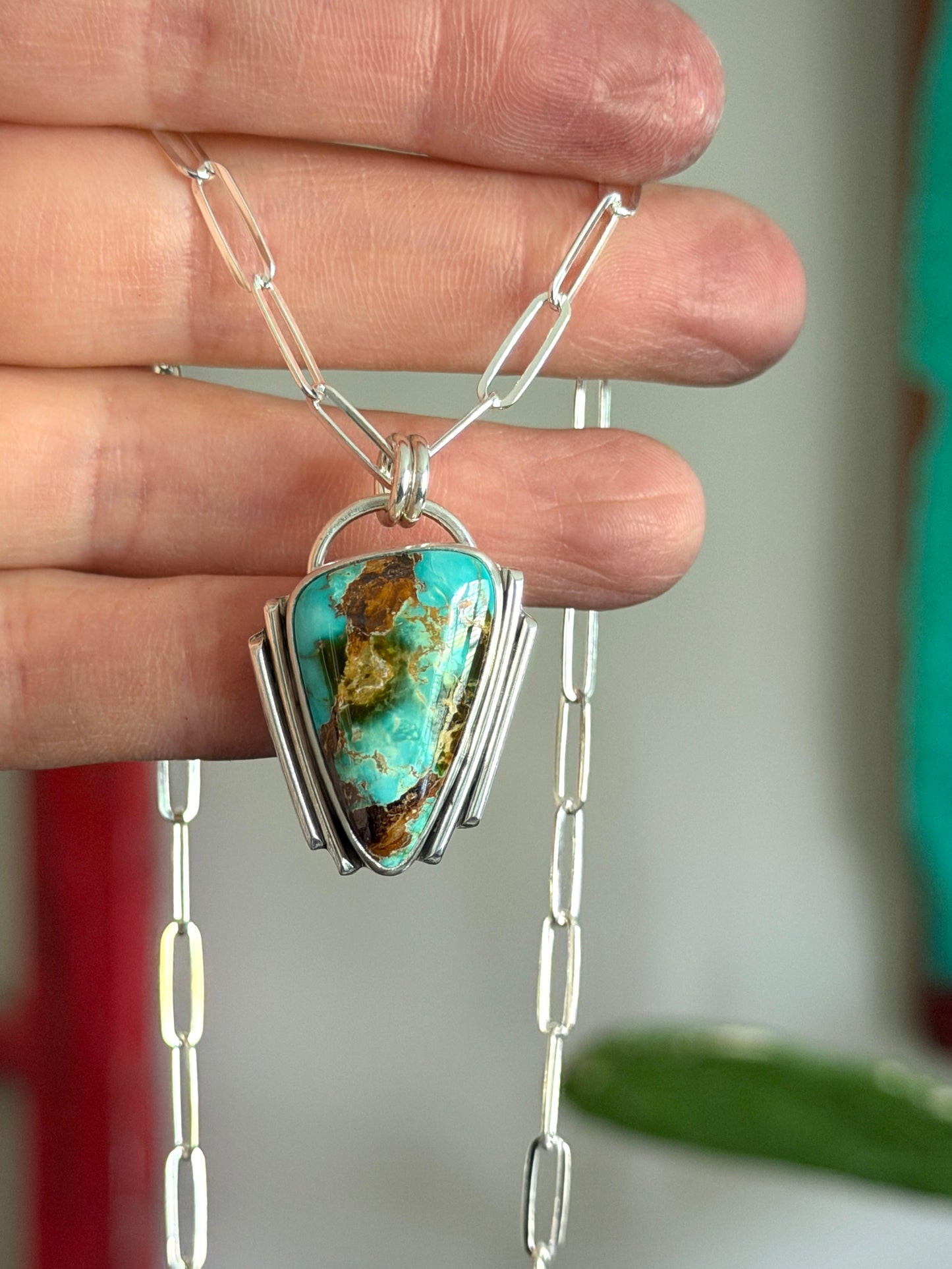 High Grade Royston Turquoise Art Deco Pendant
