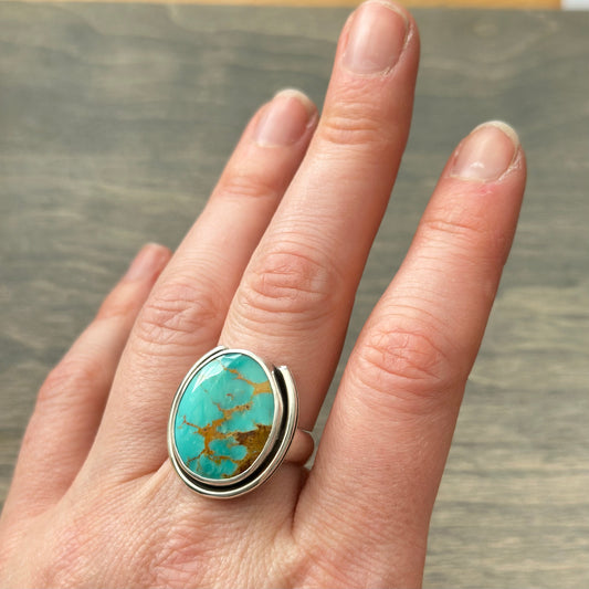 Kingman Gold Turquoise Ring in size 8-1/2