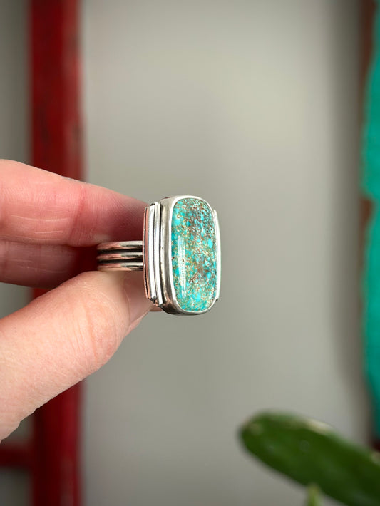Blue Patagonia Turquoise Art Deco Ring in size 10.5 to 10.75