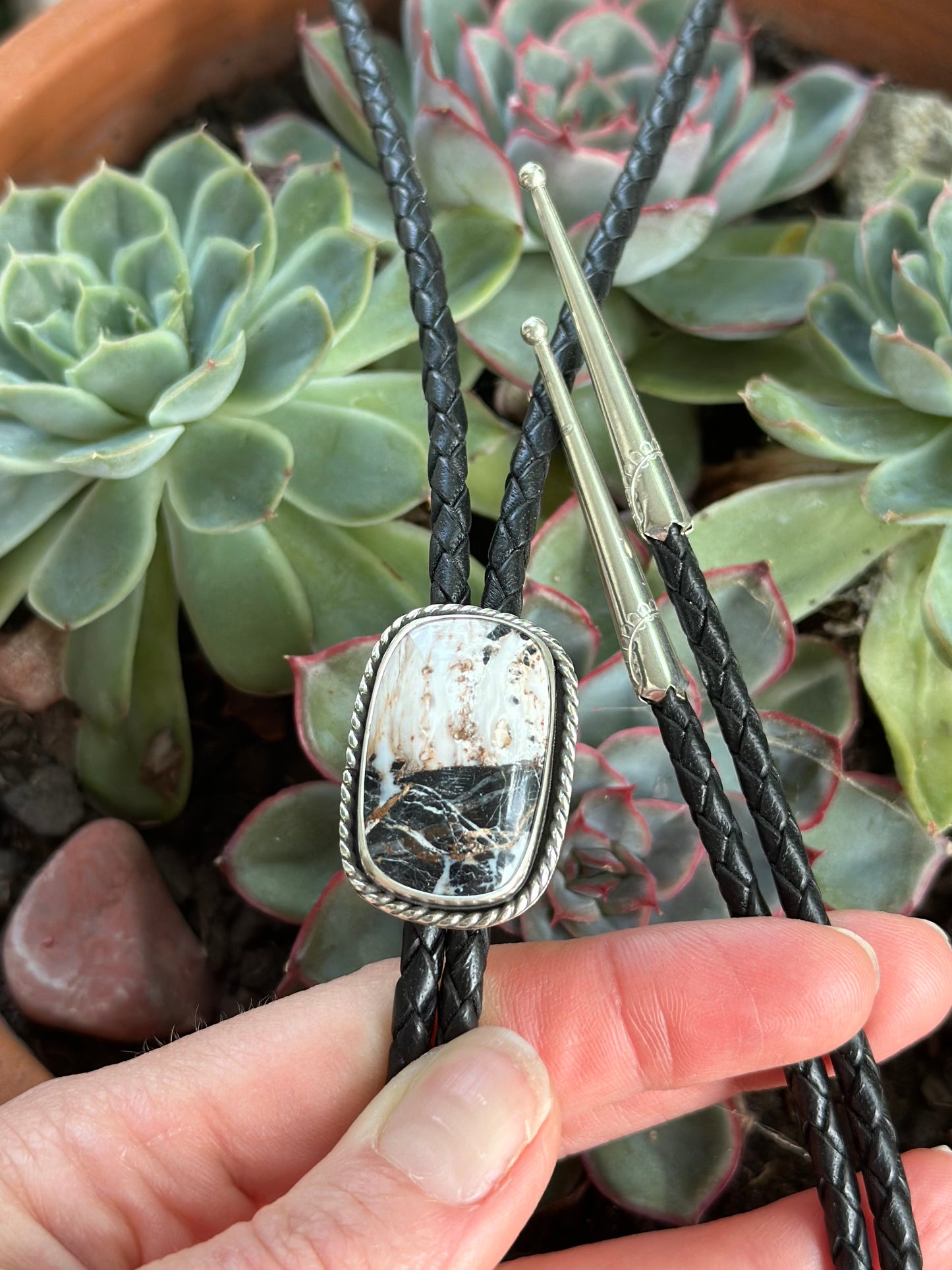 White Buffalo Bolo Tie in Black