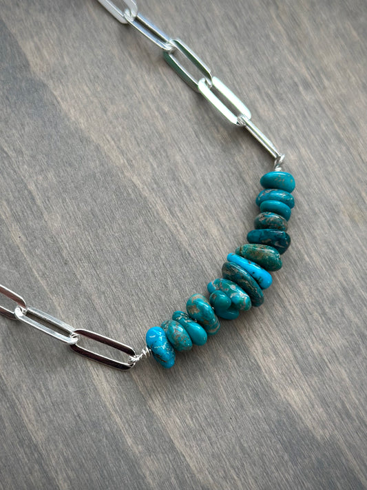 Sierra Nevada Turquoise Bead Paperclip Necklace Heavy v5