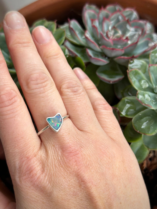 Coober Pedy Opal Heart Ring in size 10