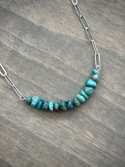 Sierra Nevada Turquoise Bead Paperclip Necklace Lightweight v3