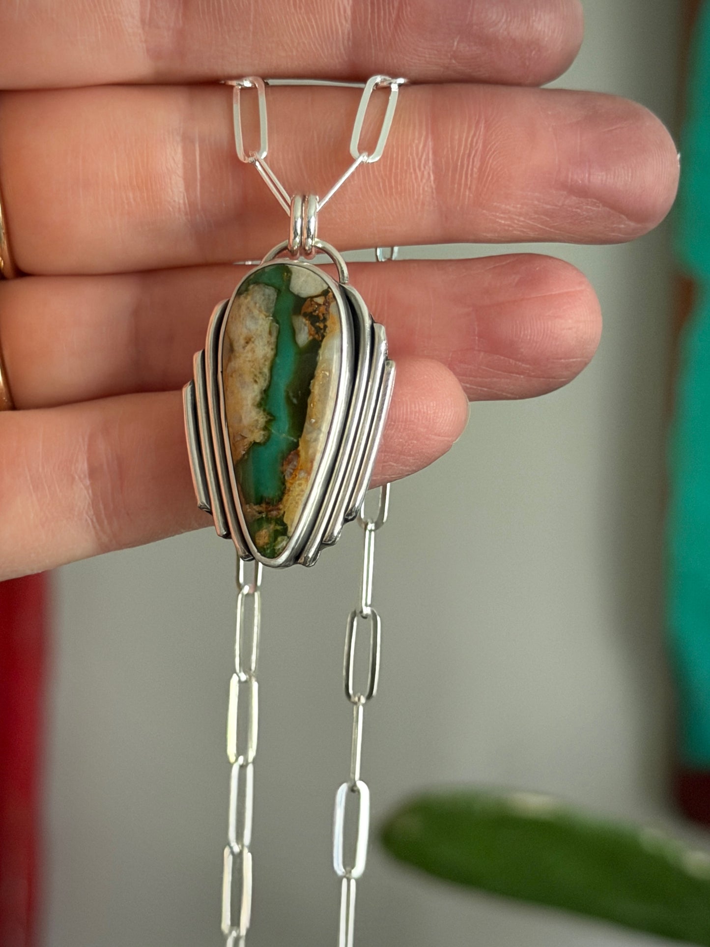 Royston Ribbon Turquoise Art Deco Pendant v2