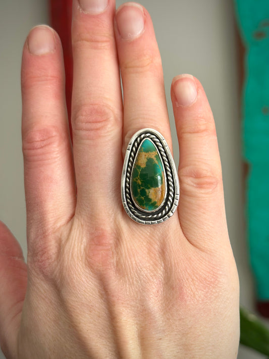 Deep Green Royston Turquoise Ring in size 7.5