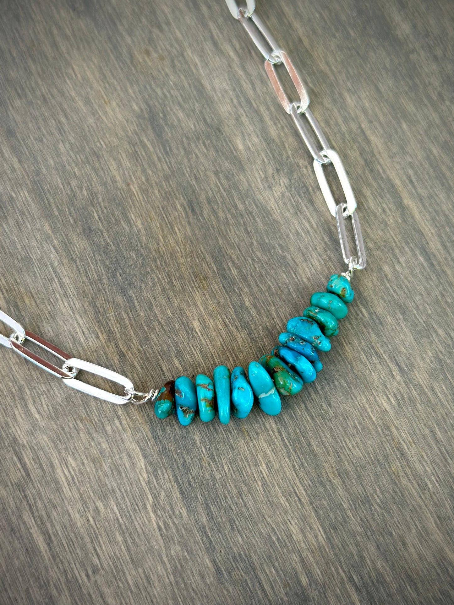 Light Sierra Nevada Turquoise Bead Paperclip Necklace in Deep Blue