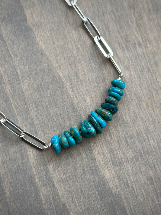 Sierra Nevada Turquoise Bead Paperclip Necklace Heavy v5