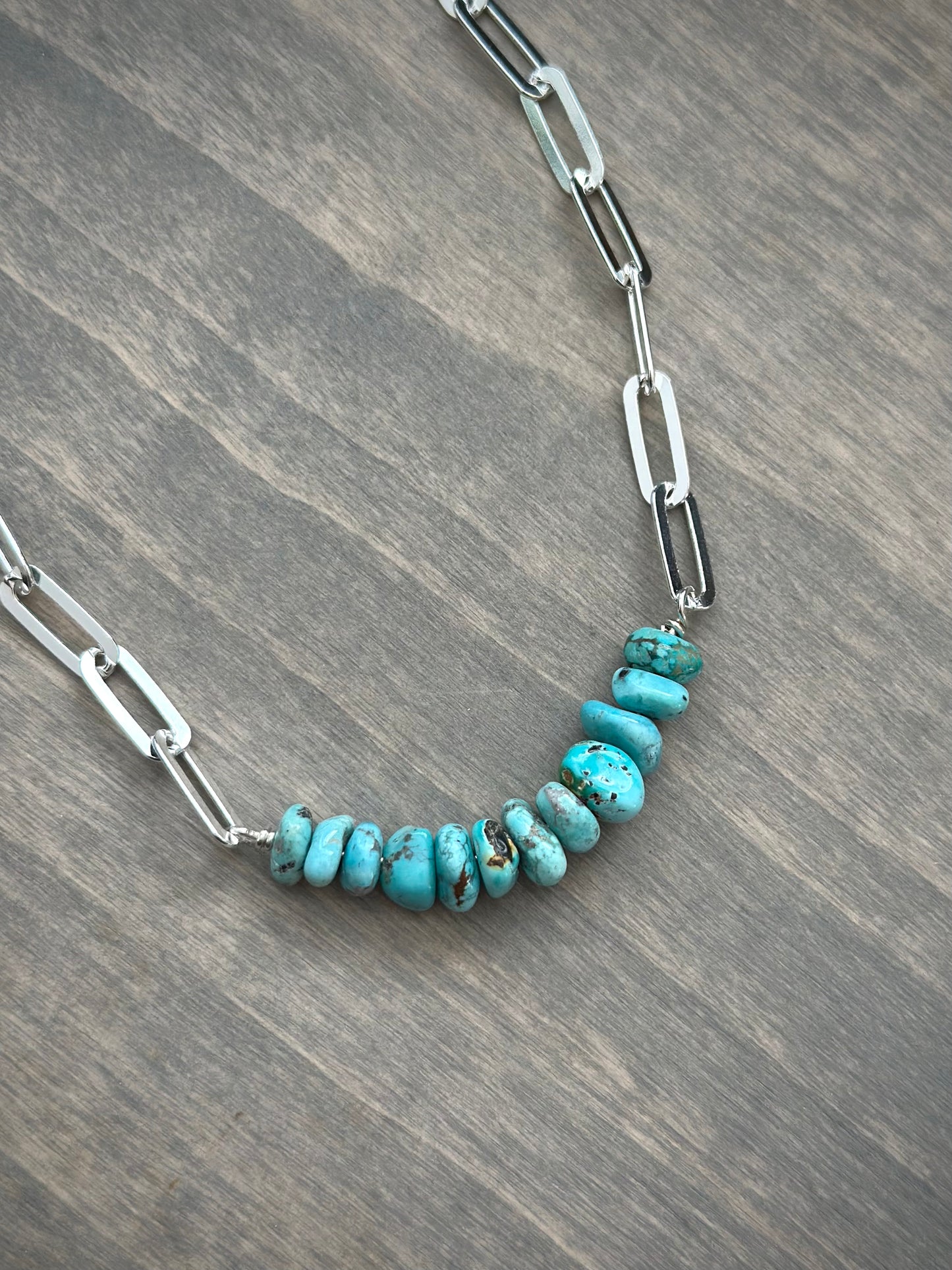 Sierra Nevada Turquoise Bead Paperclip Necklace Heavy v4