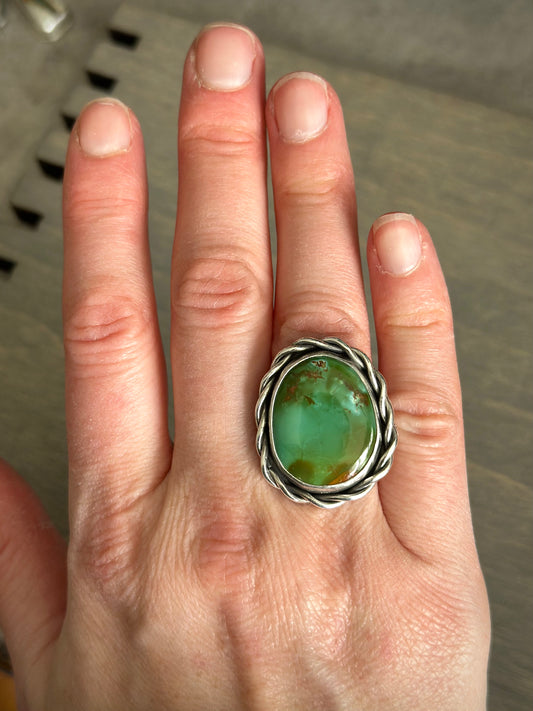 Green Royston Turquoise Twist Ring in size 7