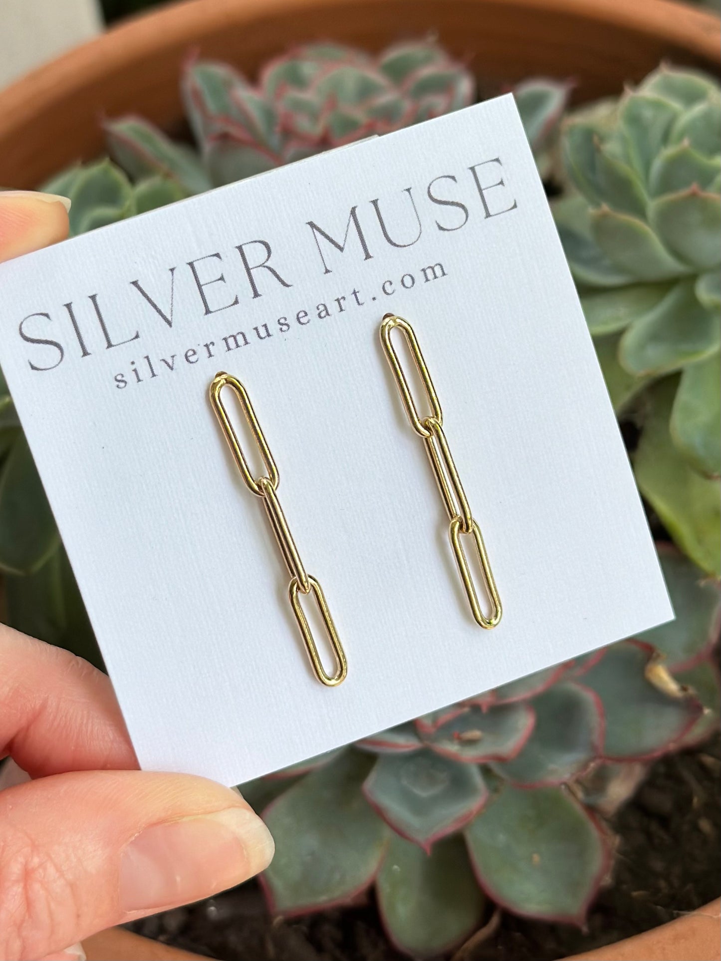 14k Gold Fill Paperclip Chain Stud Earrings