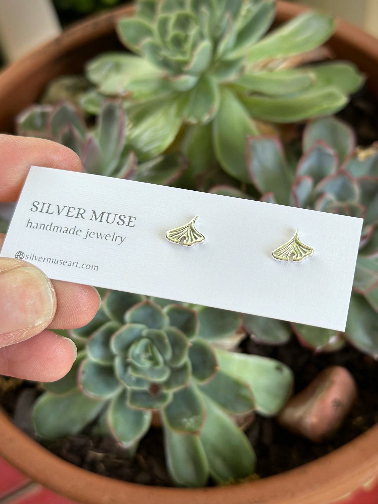 Stud Earrings Ginkgo Leaves