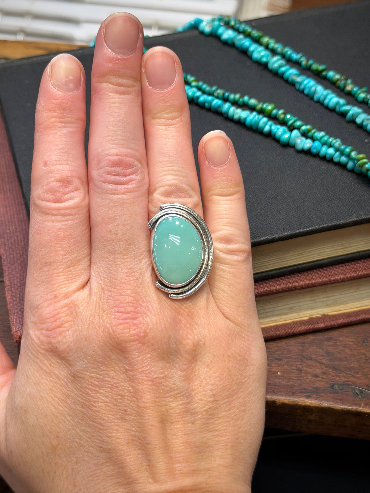 Desert Bloom Variscite Art Deco Ring in size 6.75