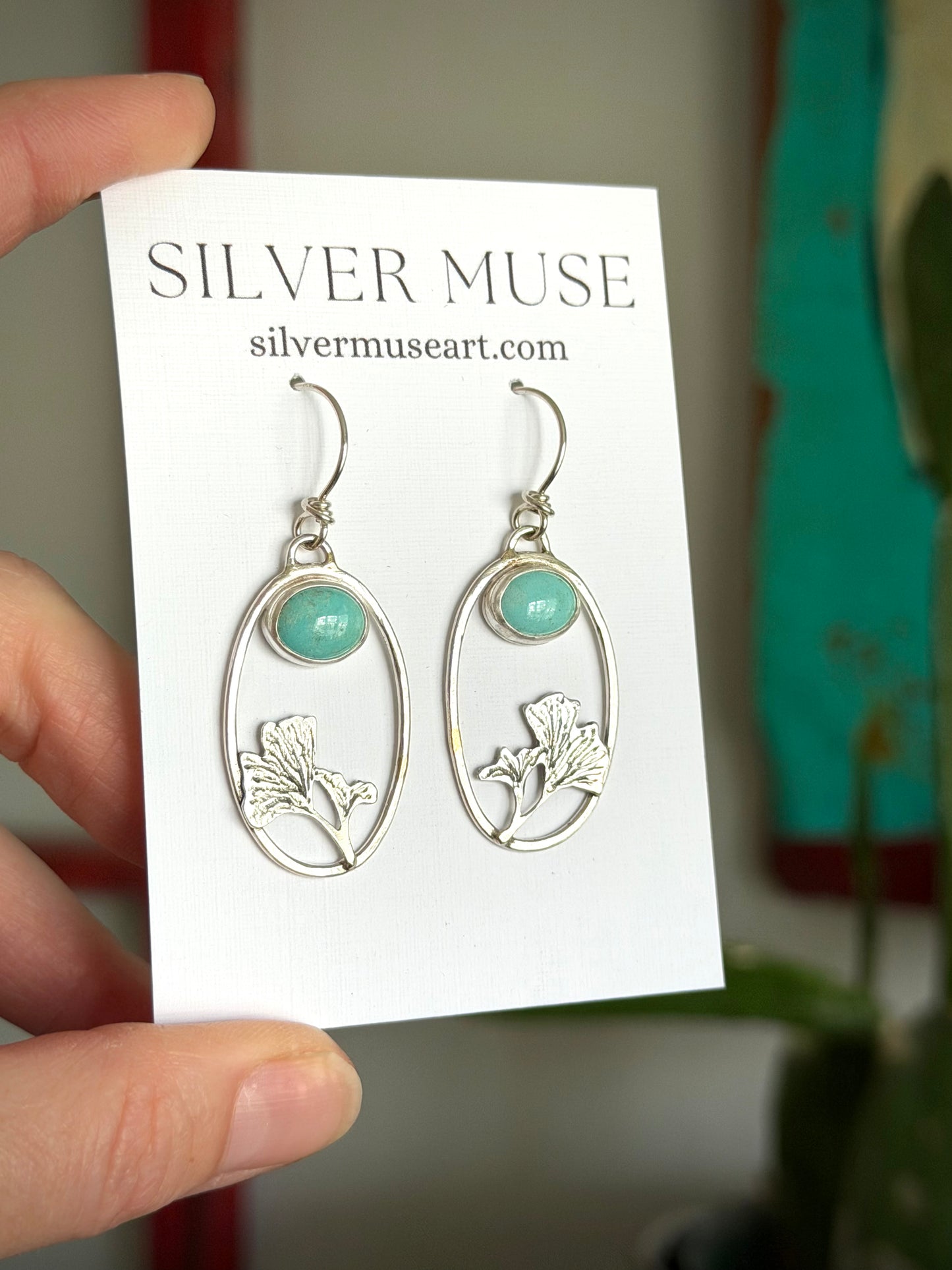 Carico Lake Turquoise Ginkgo Hoop Dangle Earrings Blue