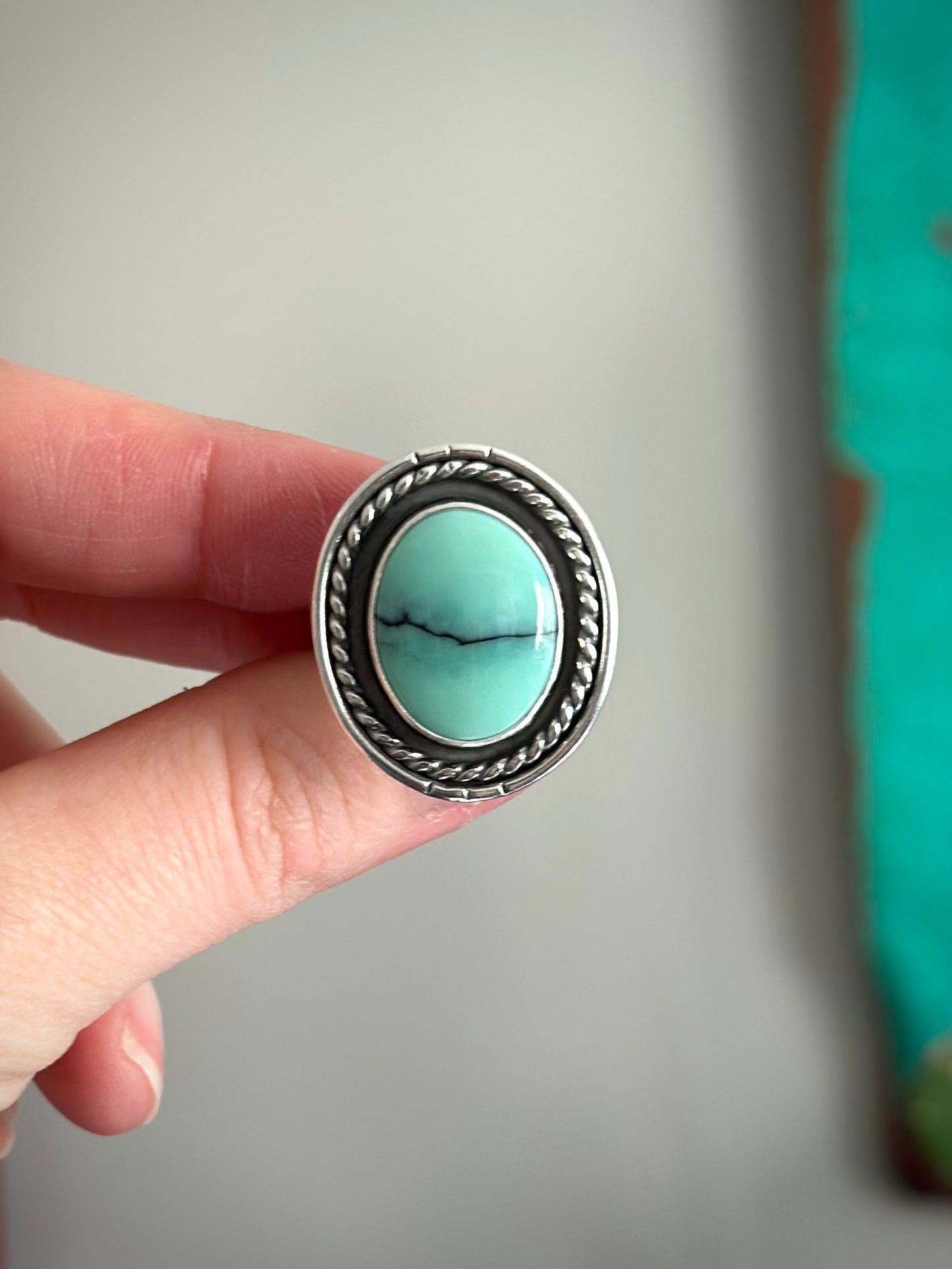 Minty Desert Bloom Variscite Twist Shadowbox Ring in size 7