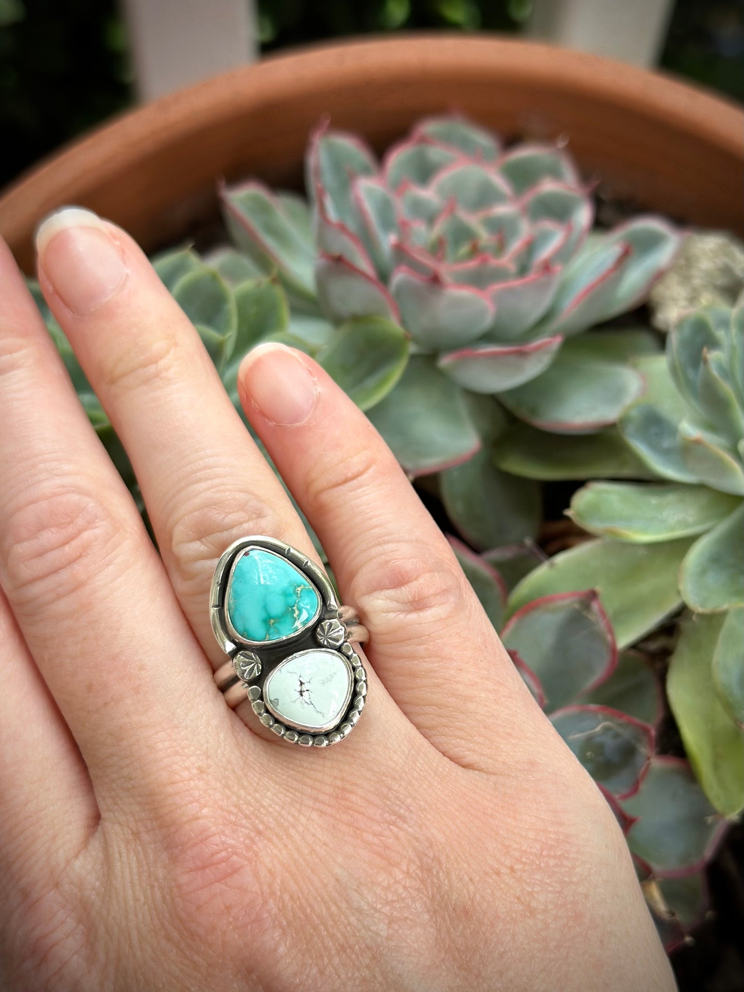 Fox Turquoise + Emerald Basin Variscite Color Totem Ring or Pendant size 7-3/4