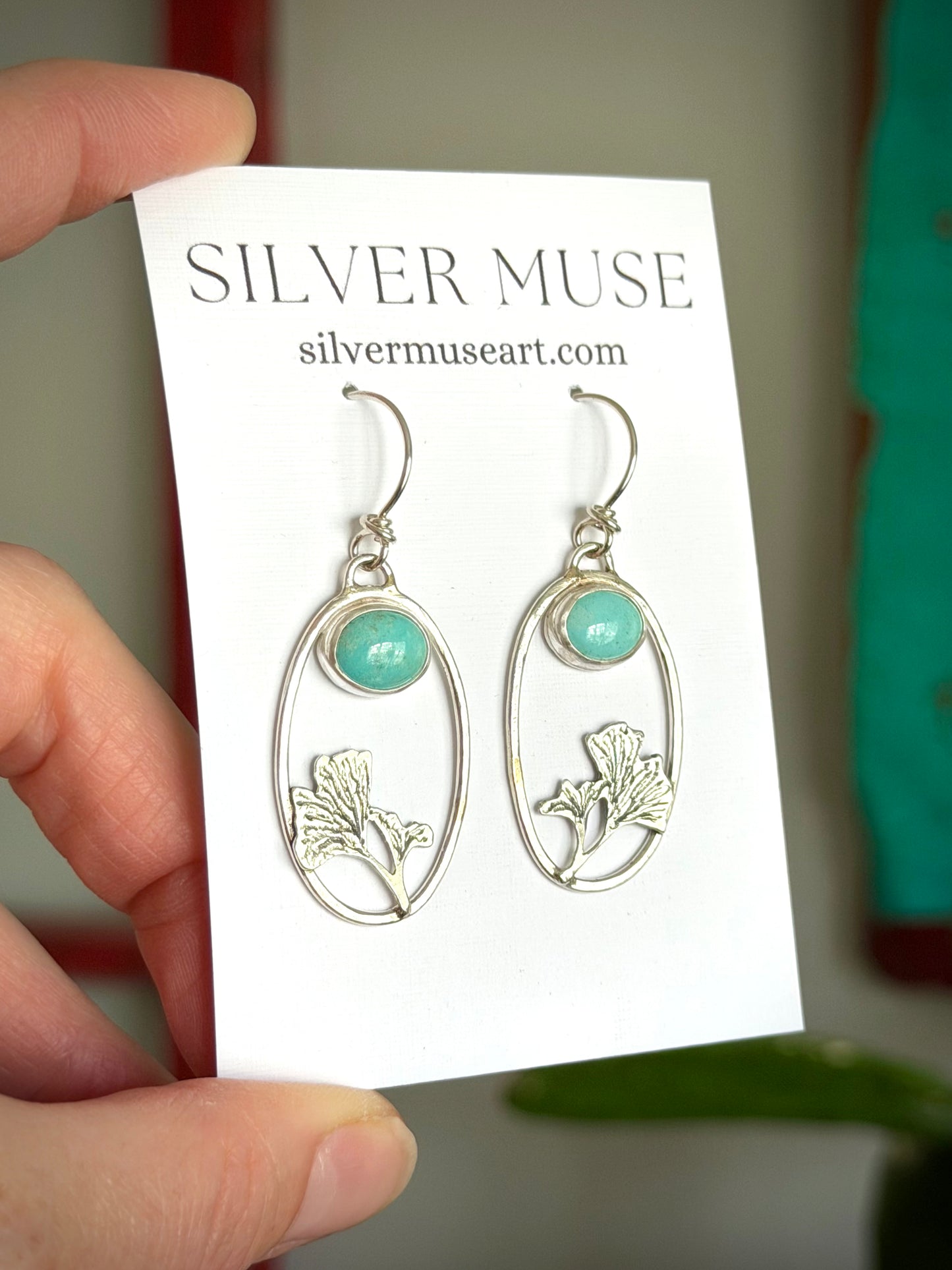 Carico Lake Turquoise Ginkgo Hoop Dangle Earrings Blue